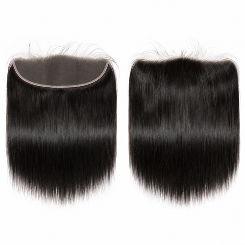 Two 13x4 human hair lace frontals in natural black with straight silky hair