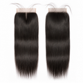 Two 4x4 straight human hair lace closures in natural black with visible lace