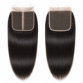 Two 5x5 straight human hair lace closures in natural black with visible lace