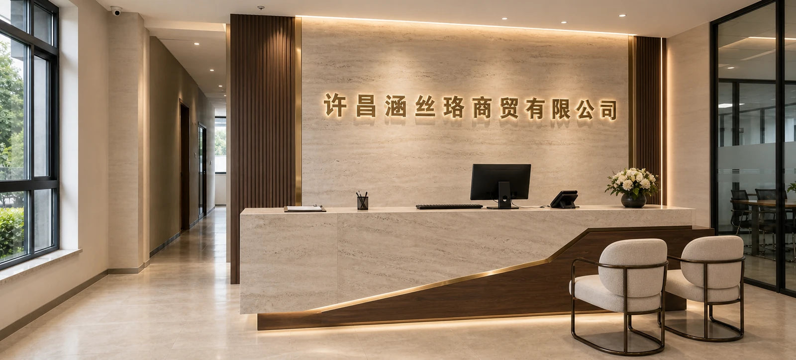 Brand representation of the reception and visitor area at the Xuchang base
